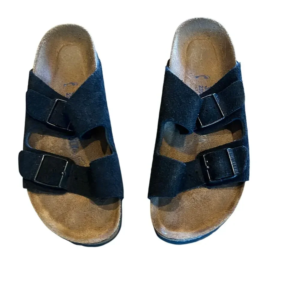 Birkenstock Soft Black Suede Arizona Slide sandals size 6 EU 36 - Picture 1 of 5